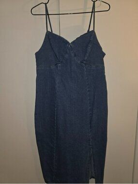 Denim Spaghetti-Strap Mini Dress - Dark Blue